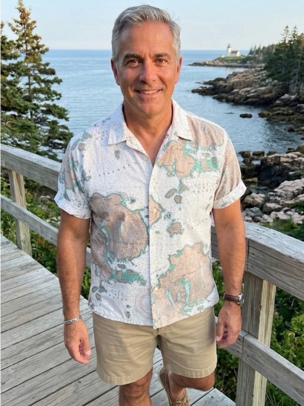 Vtg L.L. Bean Map Shirt Mens XL Gulf of Maine Acadia National Park USA Nautical